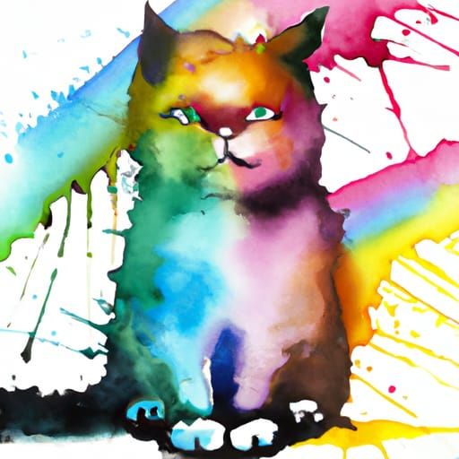 Rainbow Watercolor Cat Painting