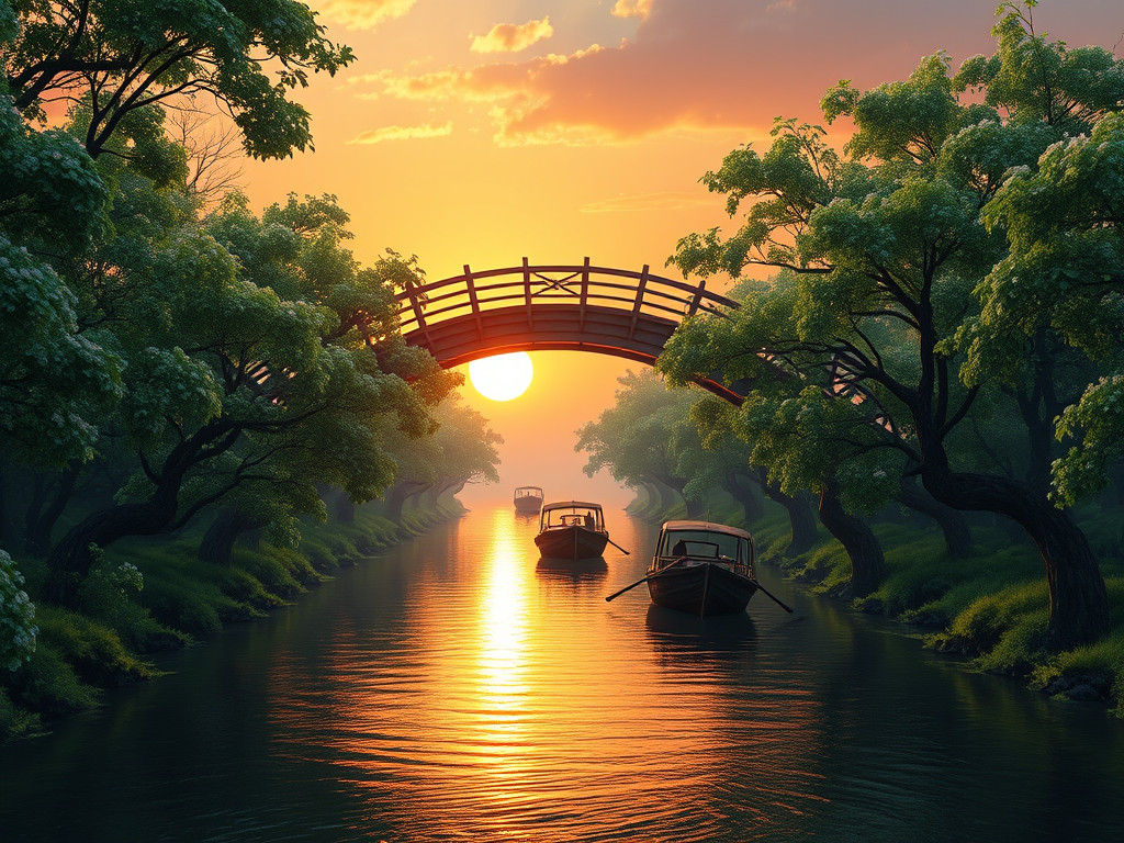 Picturesque Bridge Over Stream in Turner-esque Style