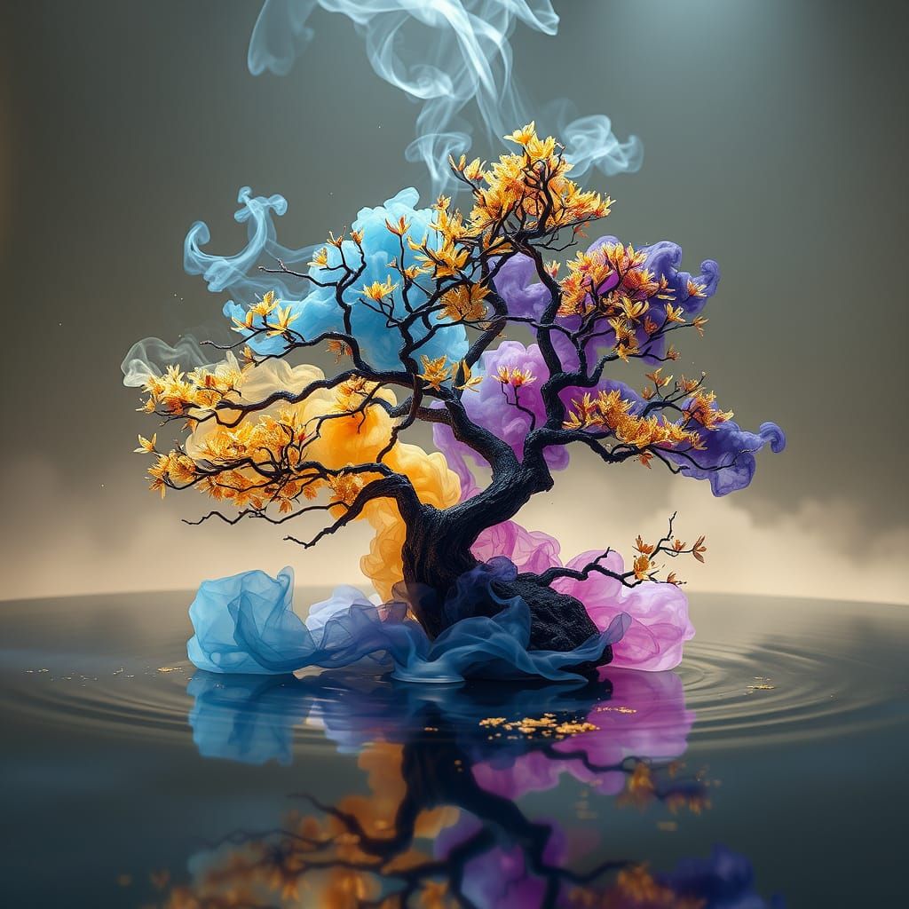 Ethereal Bonsai and Ink Diffusion in Zero Gravity