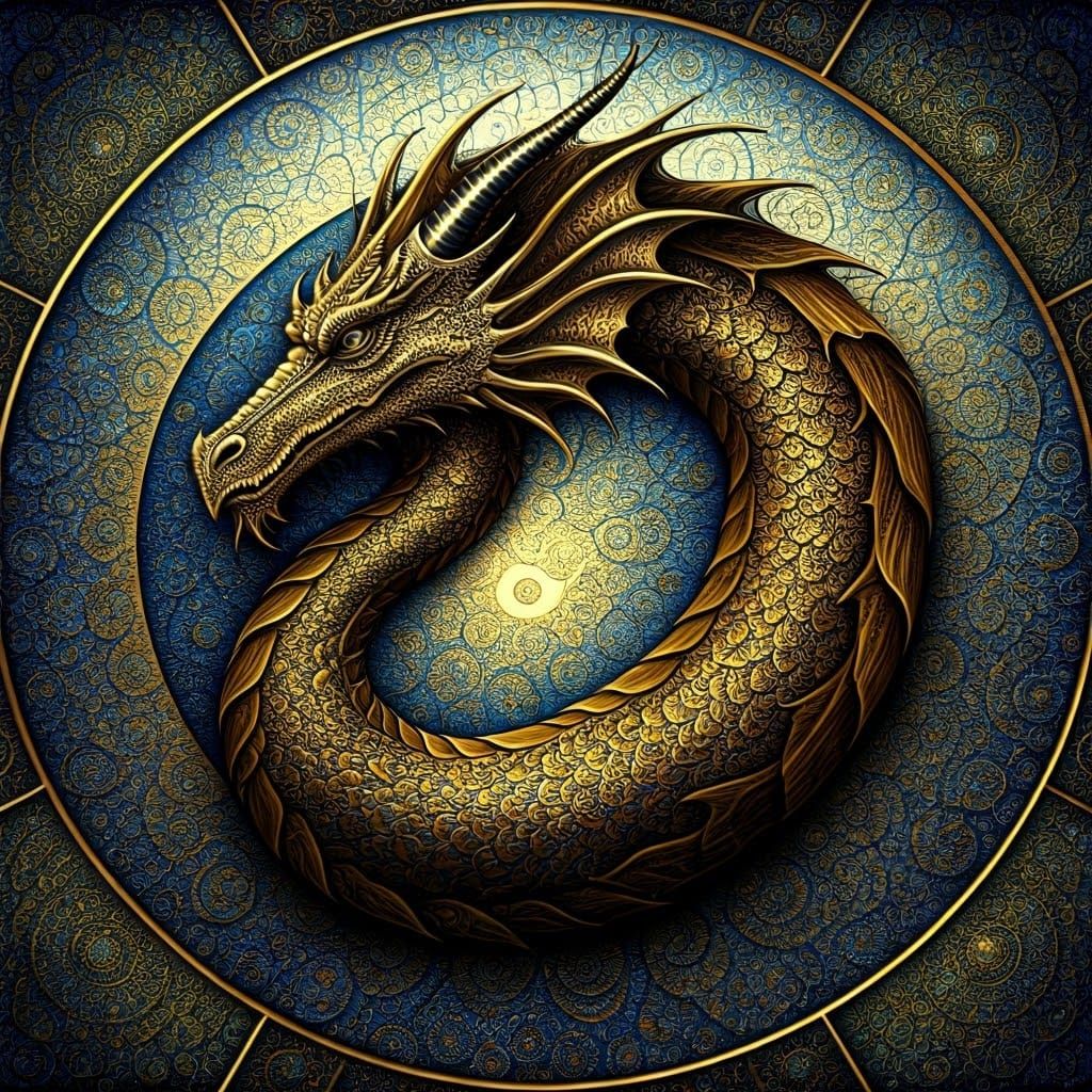 Mythical Moon Dragon with golden whimsical swirls Rocco, fra...