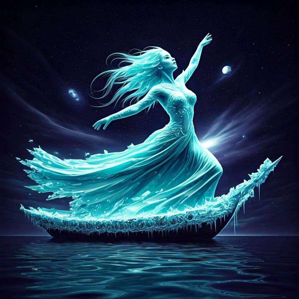 Celestial Ice Being on Cosmic Sailing Boat