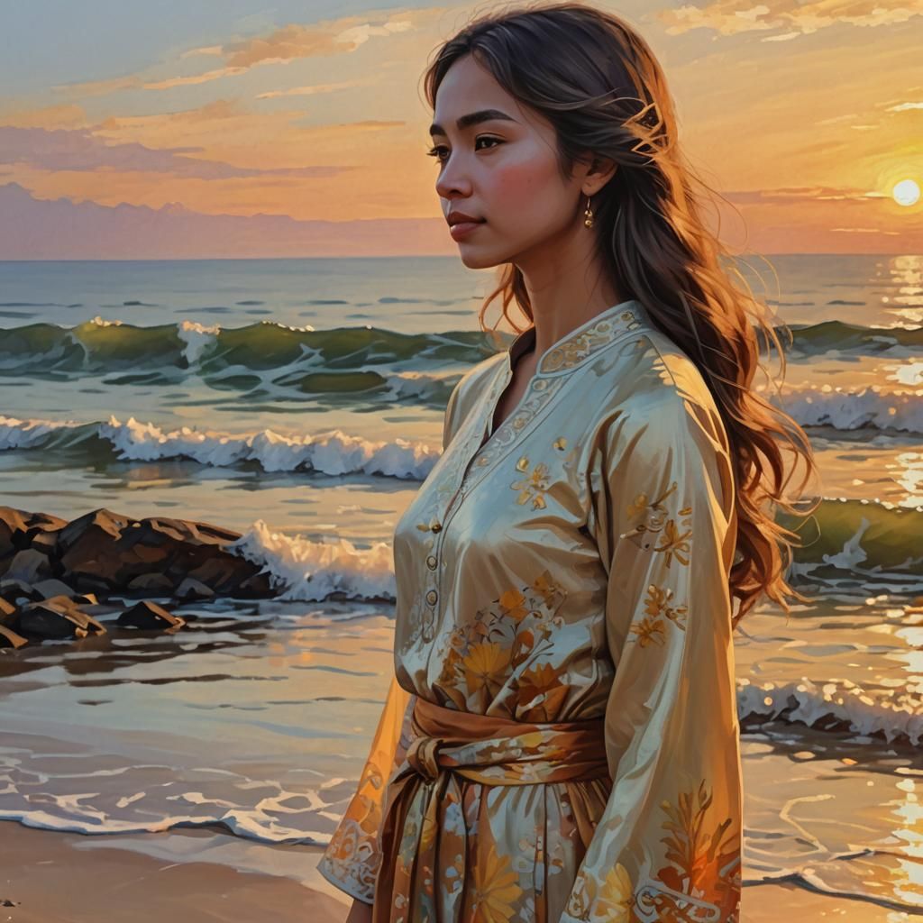 Girl at Sunset: Romantic Impressionist Digital Painting