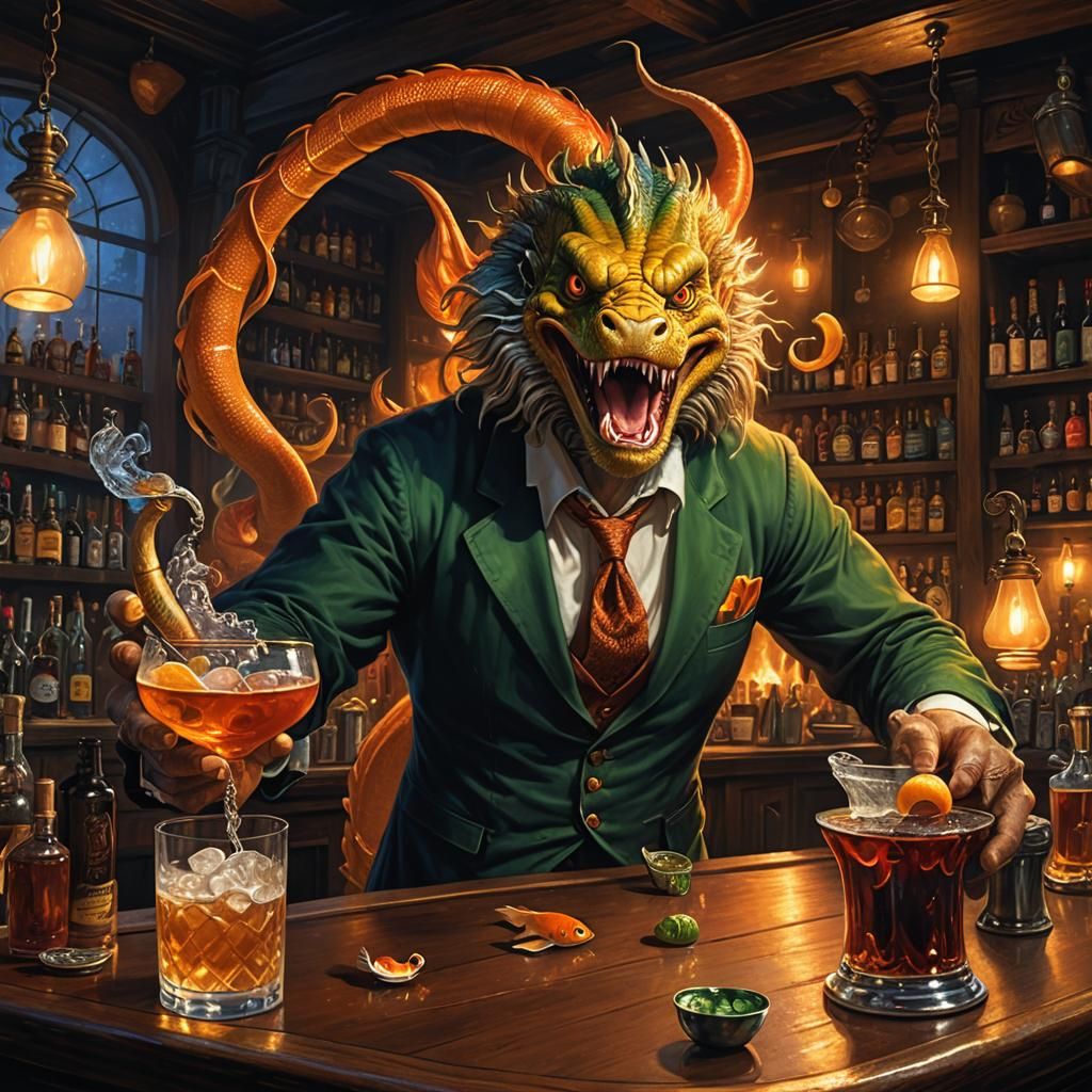 Surreal Bar Scene in Expressionist Oil Painting Style