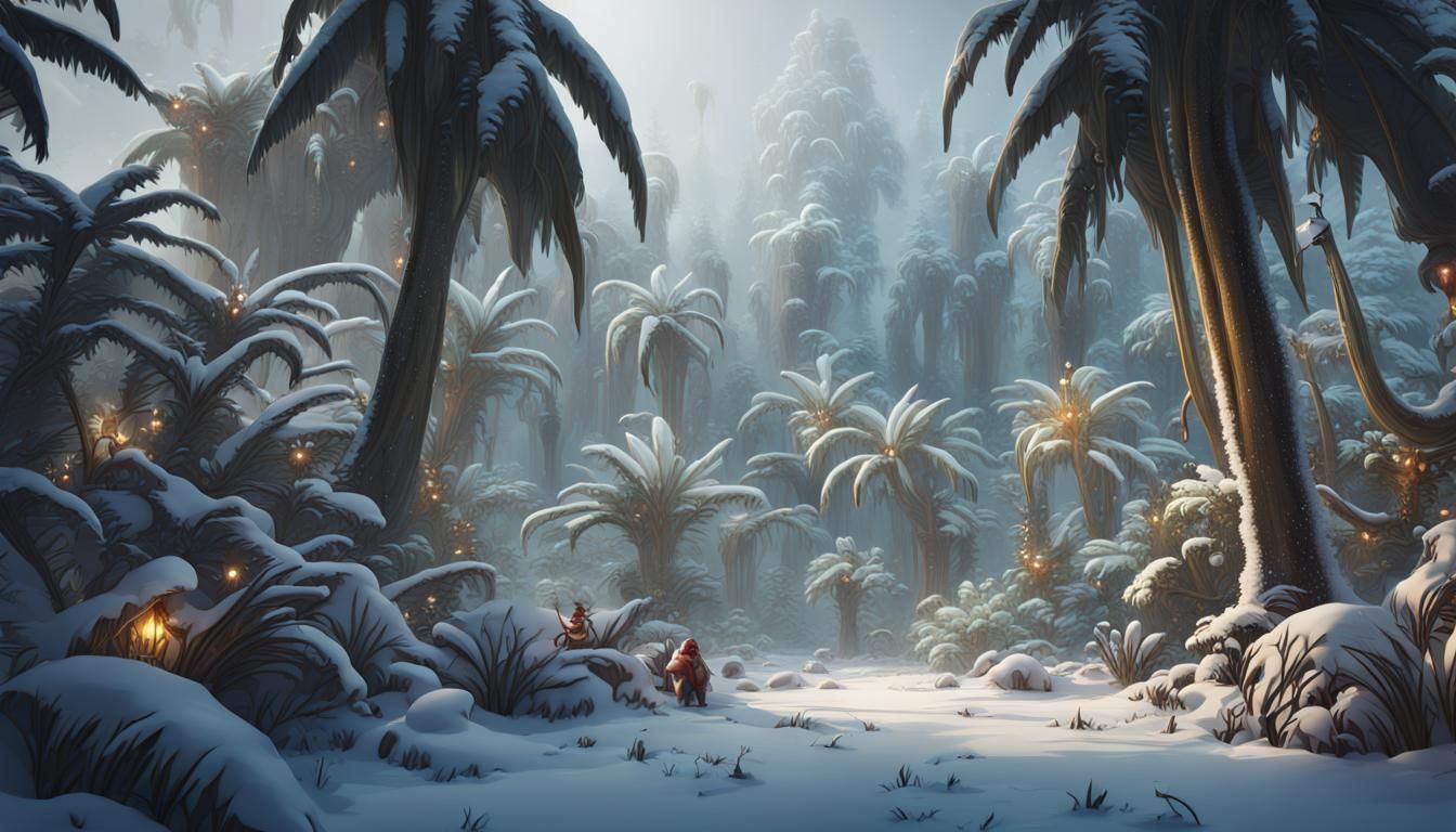 Christmas in a Snowy Jungle: Detailed Matte Painting