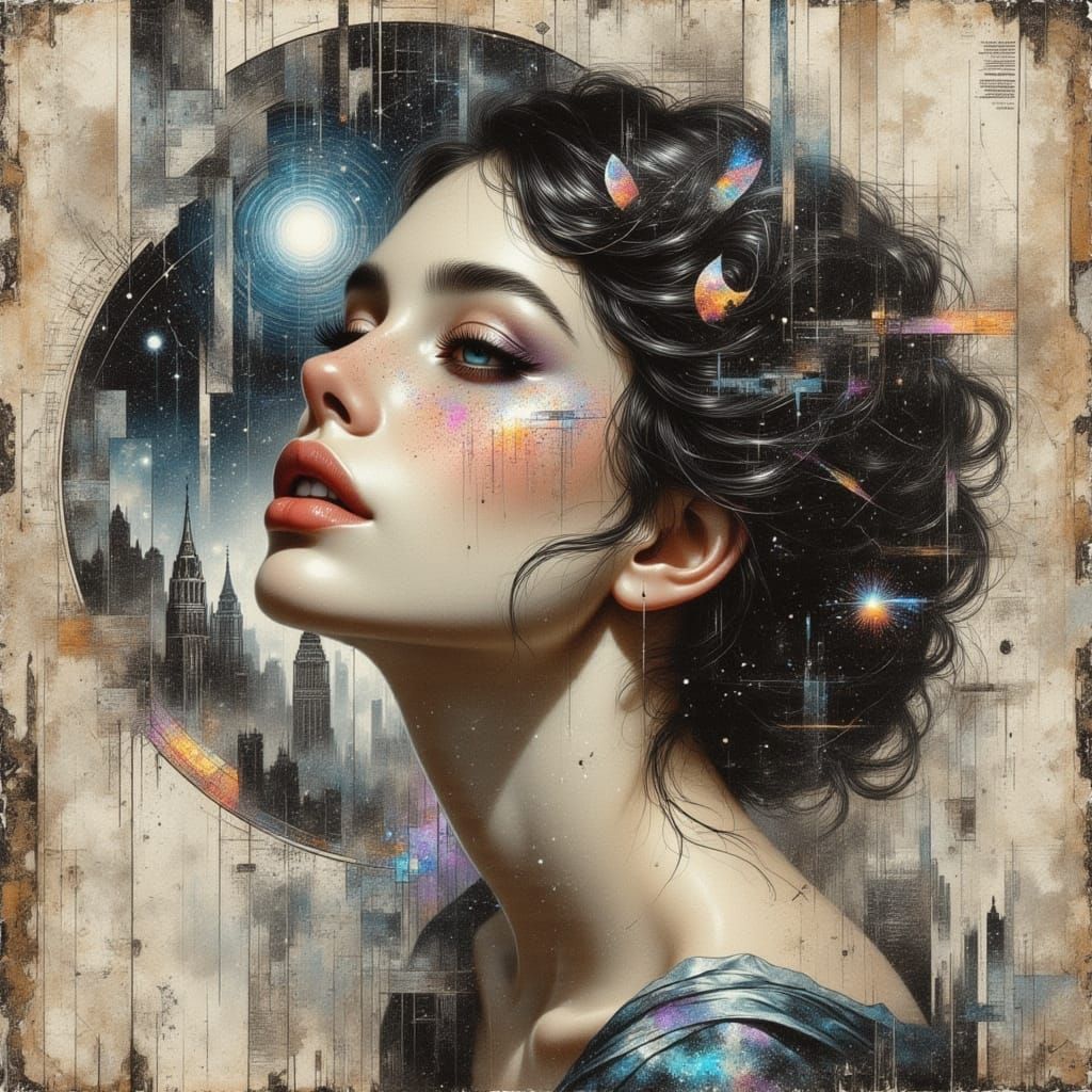 Dreamy Woman with Holographic Highlights