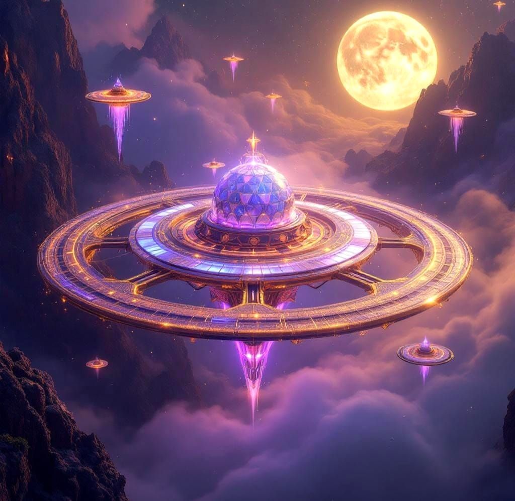 Shimmering Filigree Space Station Near Moon