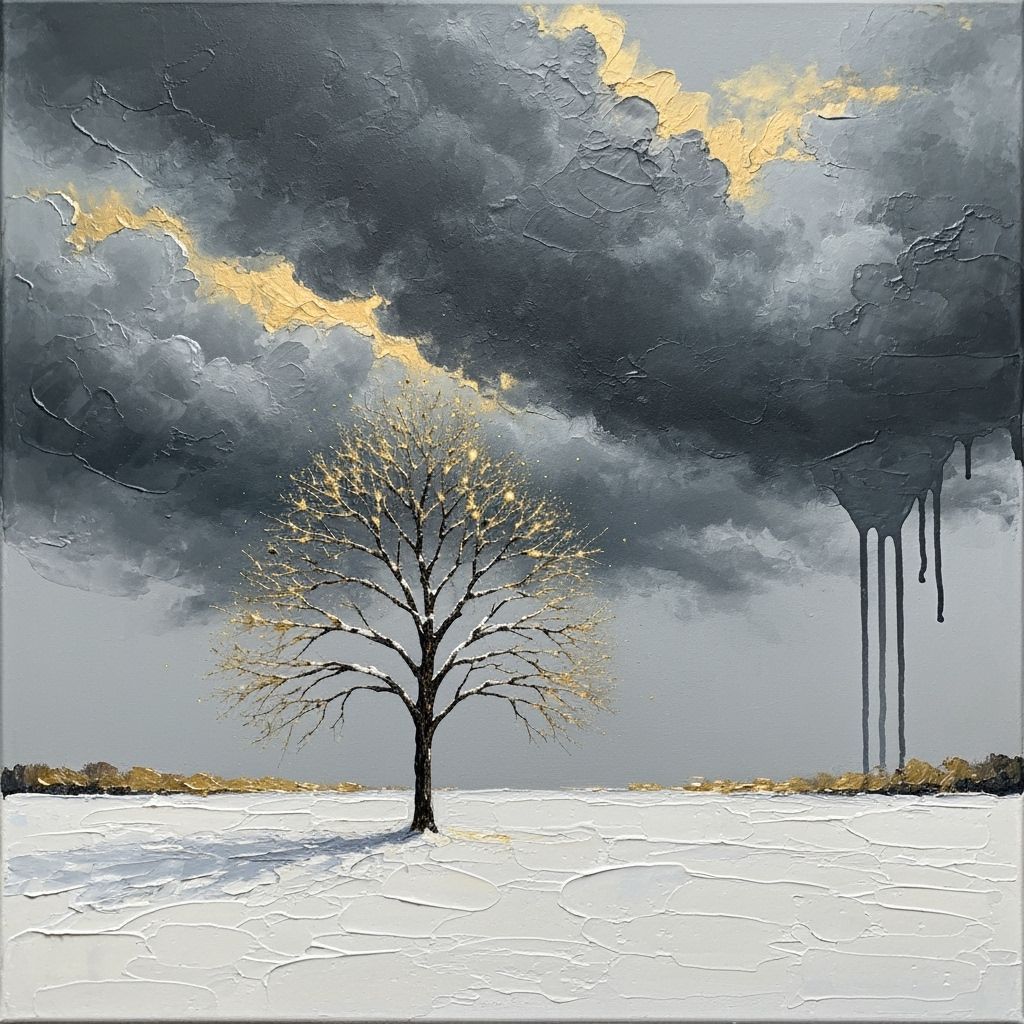 Surreal Impasto Tree in Snowy Storm