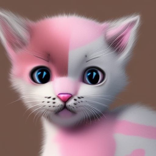 Pink Striped Kitten with Cotton Candy