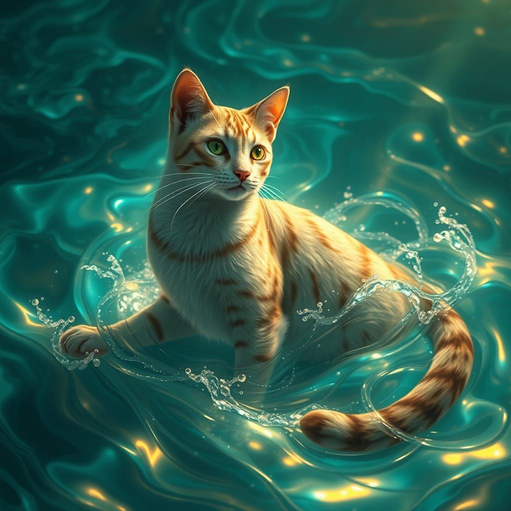 Majestic Water Cat in Iridescent Aquatic Environment
