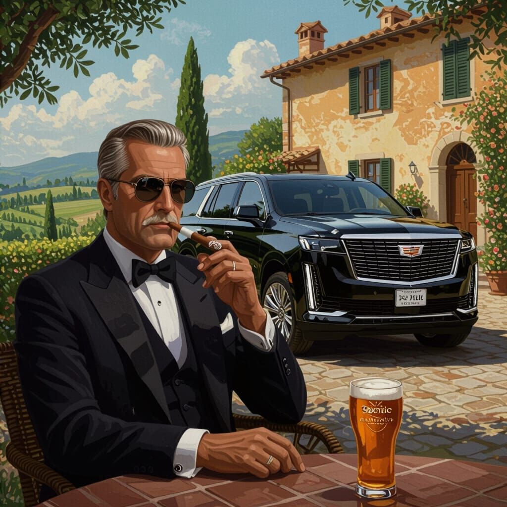 Gentleman Enjoys Tuscan Estate with Cadillac in Boldini Styl...