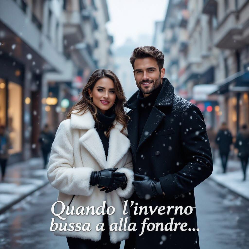 Chic Couple on Milan Street in Winter Fashion
