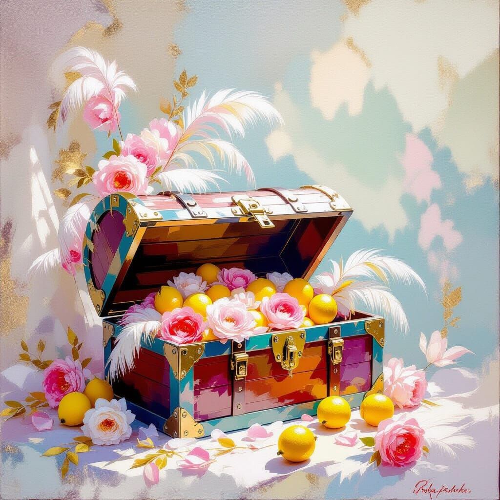 Treasure Chest Painting in Rococo Impressionist Style