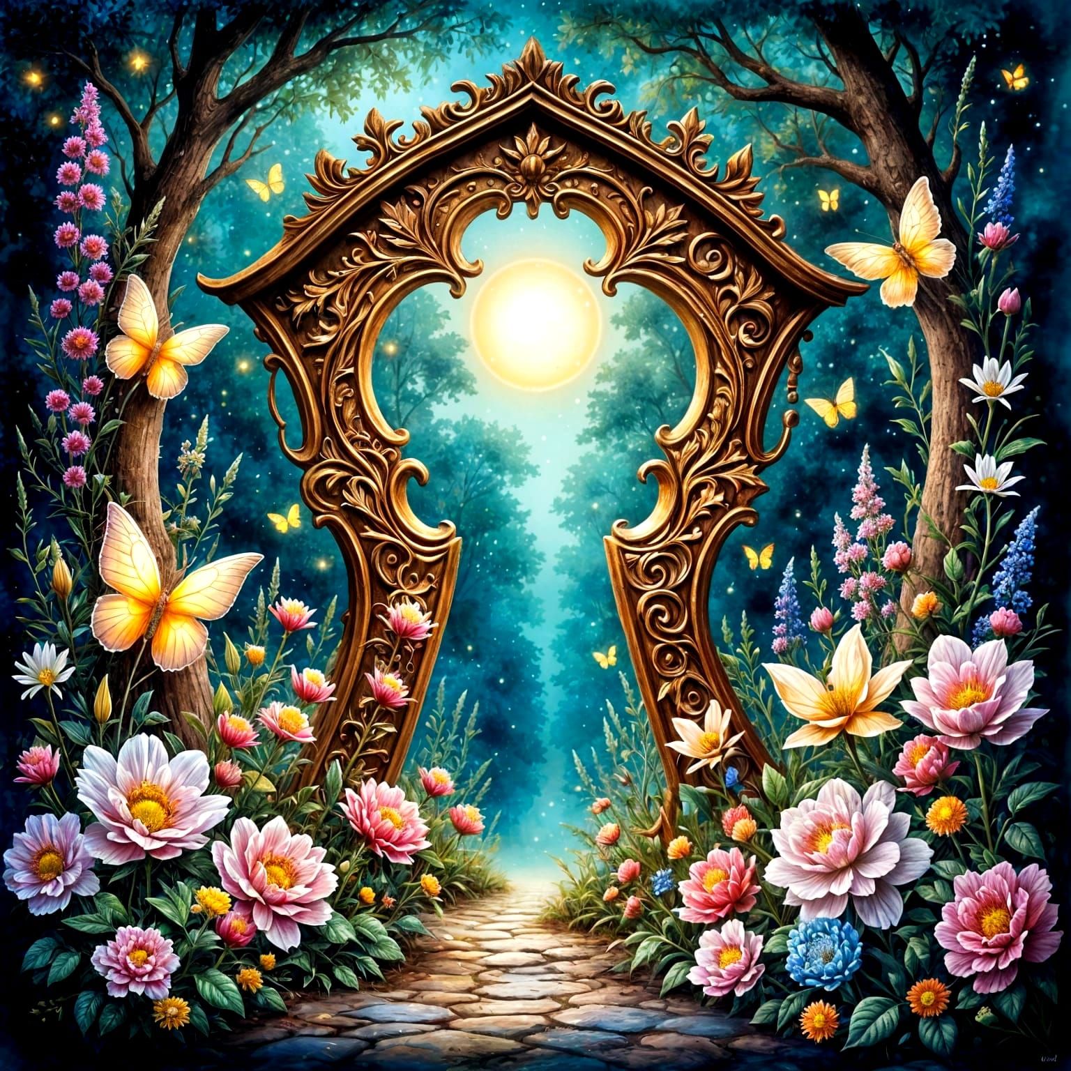 Glowing Keyhole Garden in Watercolor Style