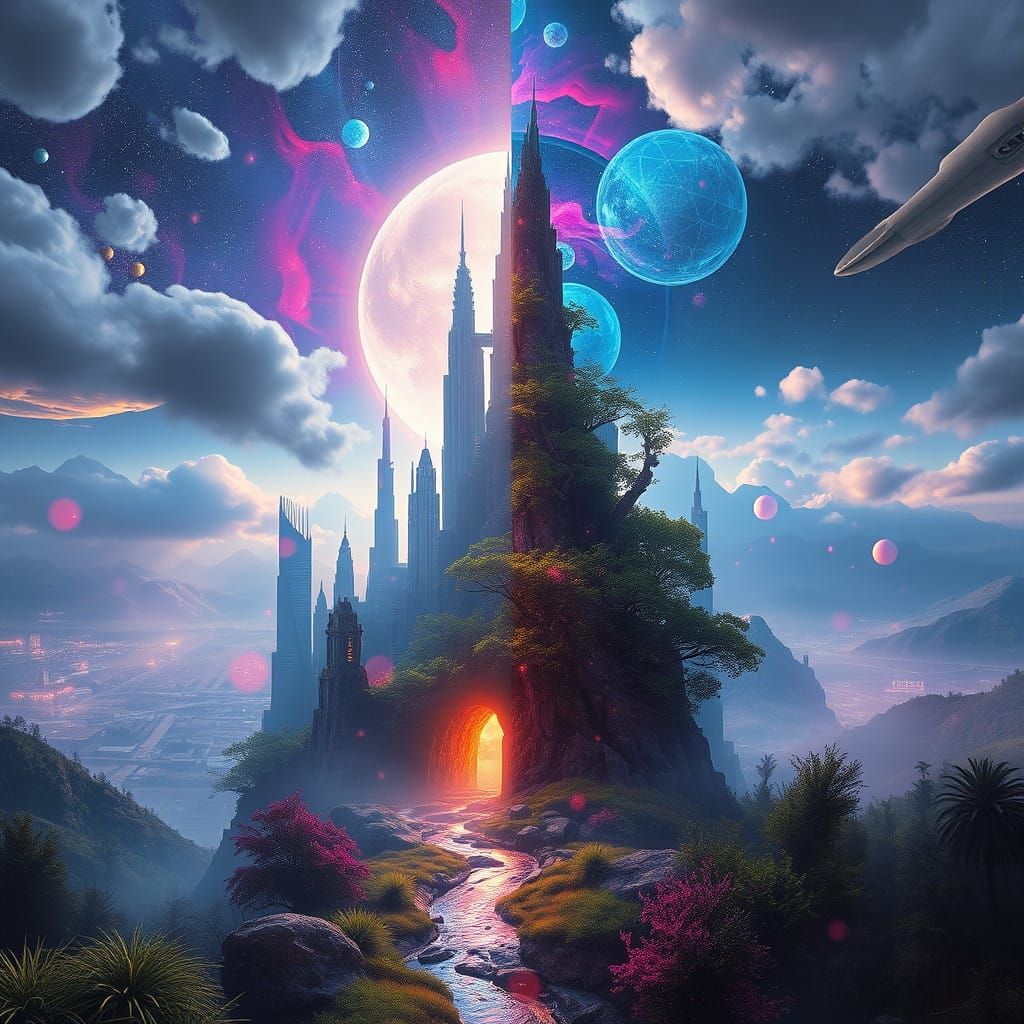 Surreal Convergence of Cyberpunk and Nature