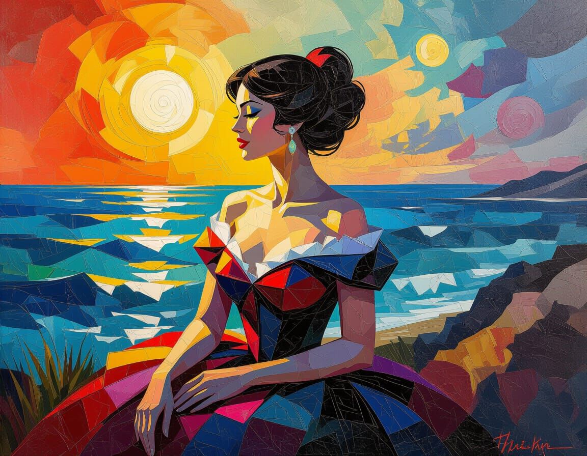 Nightmare Psychedelic Woman in Eerie Floral Landscape