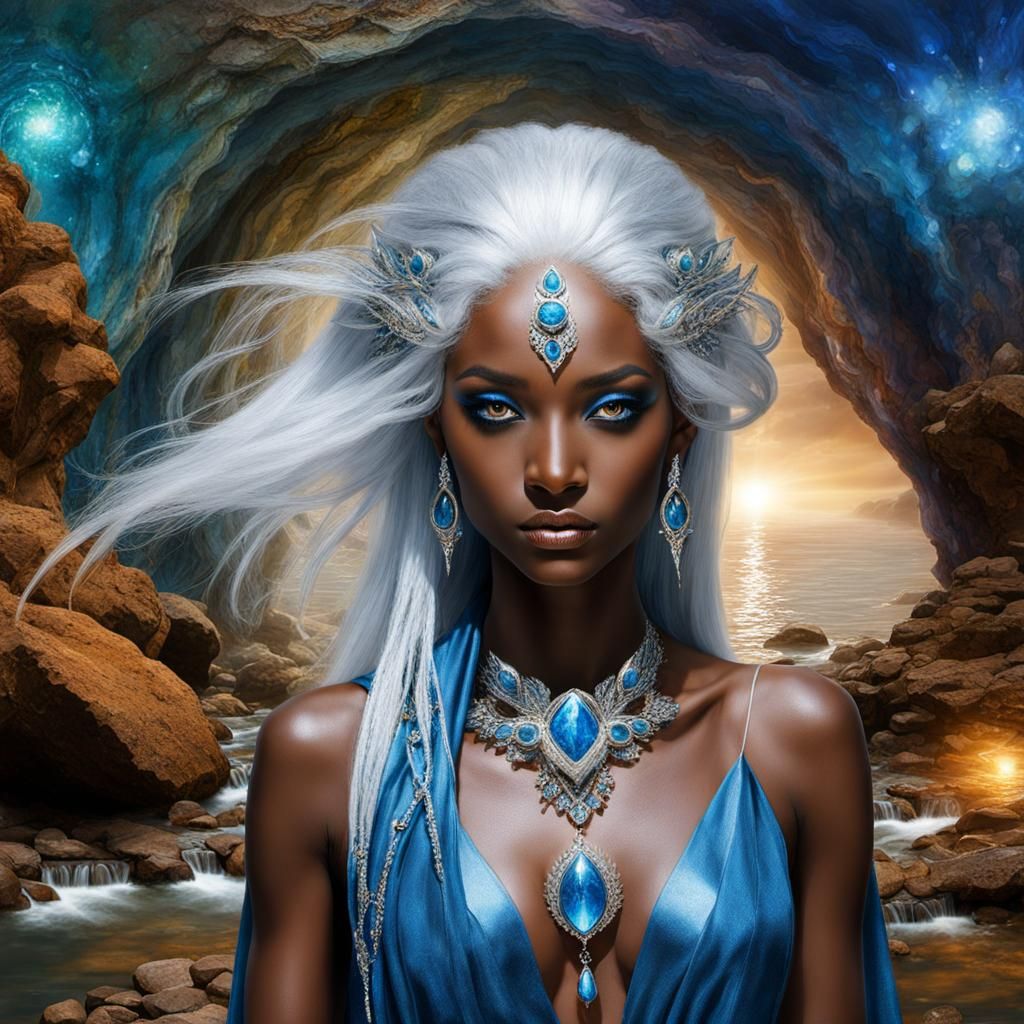 Elegant Drow Portrait on Underground Riverbank