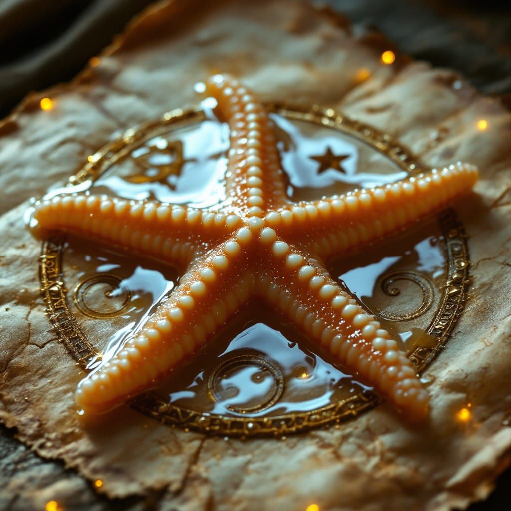Sea Star Sculpture From Molten Wax on Ancient Parchment