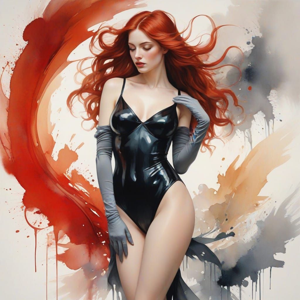 Confident Red-Haired Woman in Bold Brushstrokes