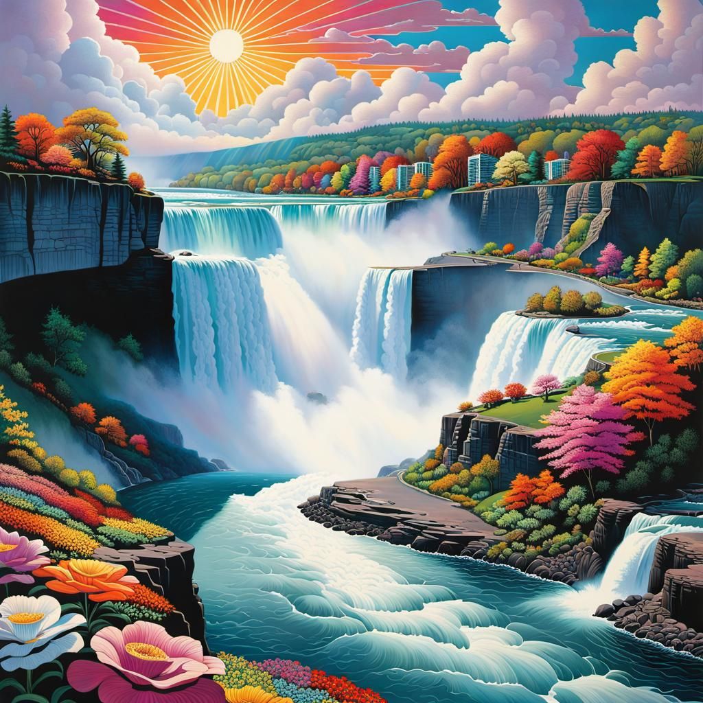 Niagara Falls in Psychedelic Pop Art Style
