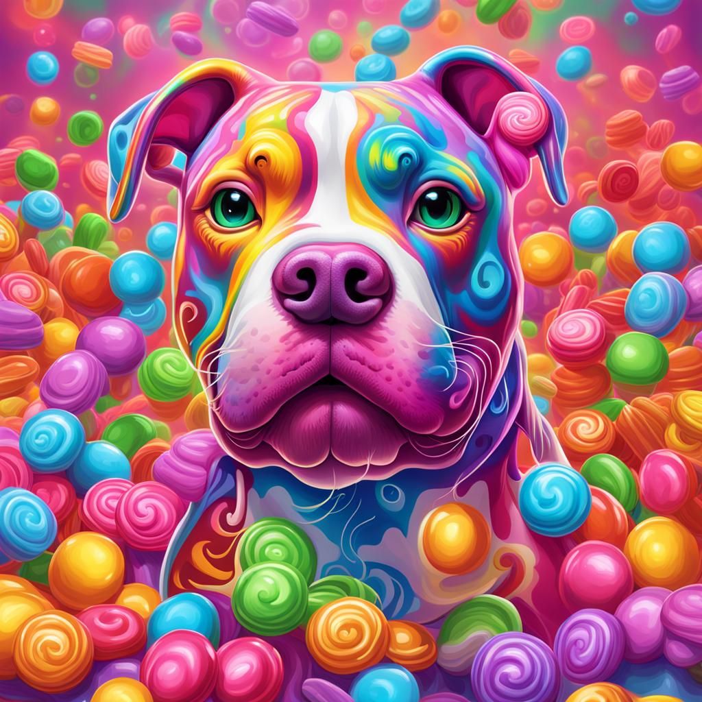 Lisa Frank Pitbull Mix in Candy Art Style