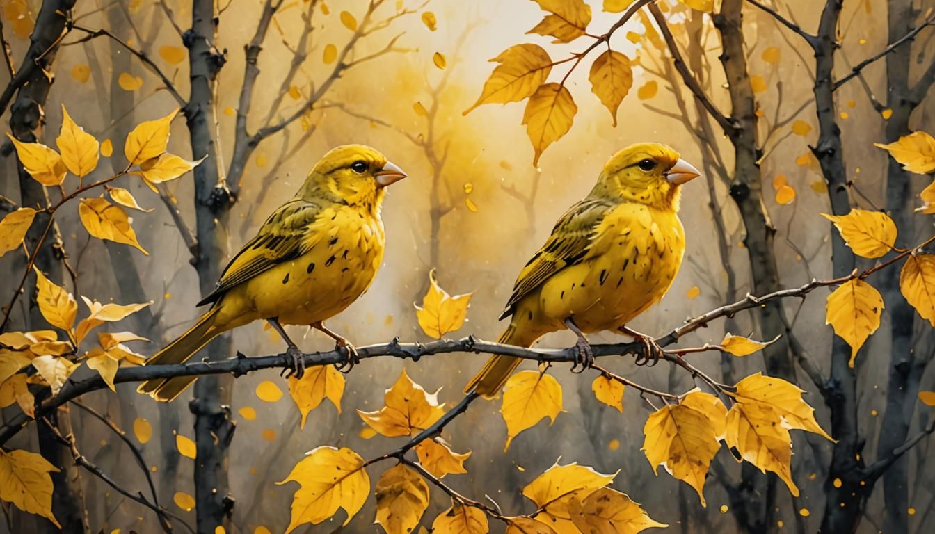 Yellow Canary in Watercolor with Double Exposure Style