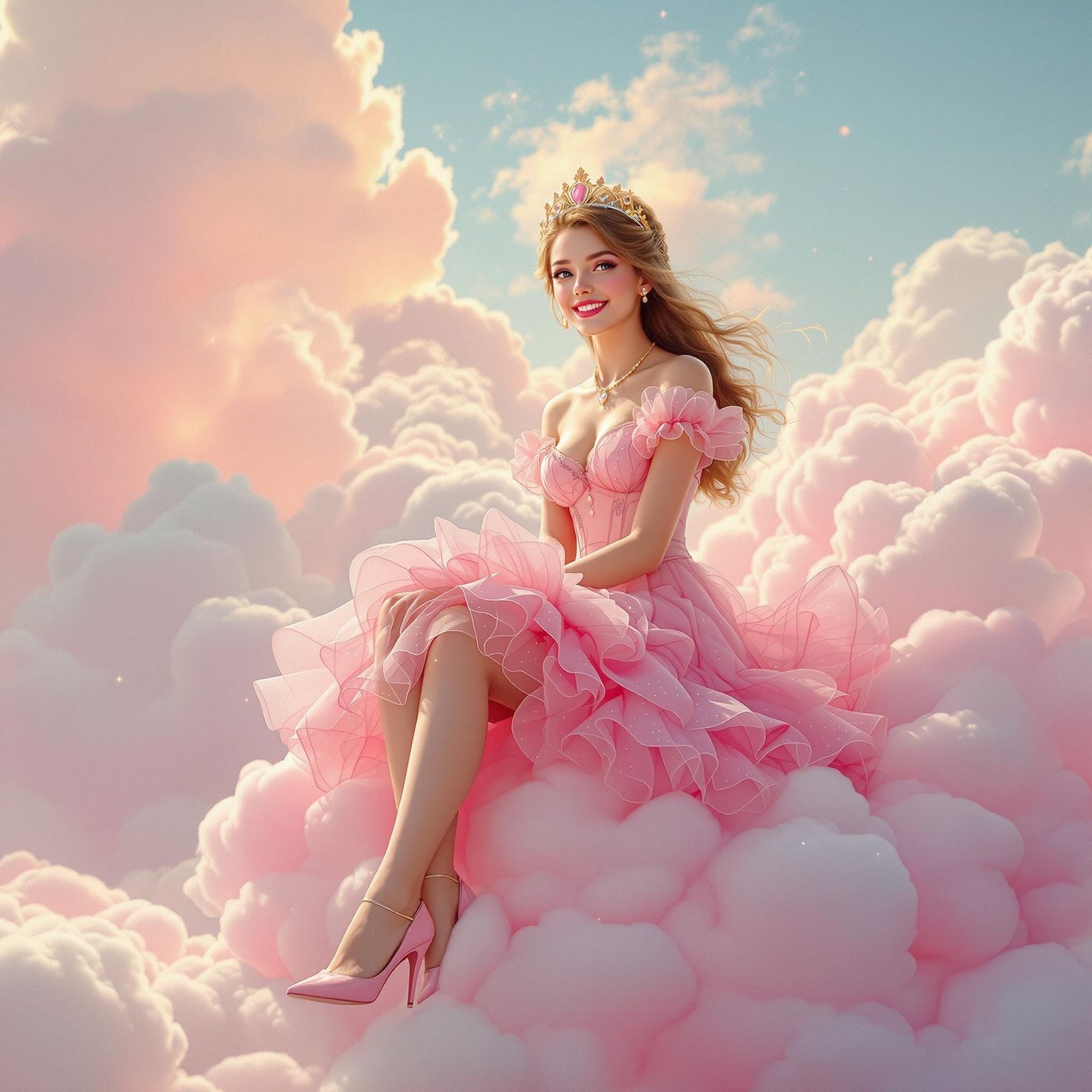 Ethereal Princess Reaches for the Sky in Whimsical Fantasy