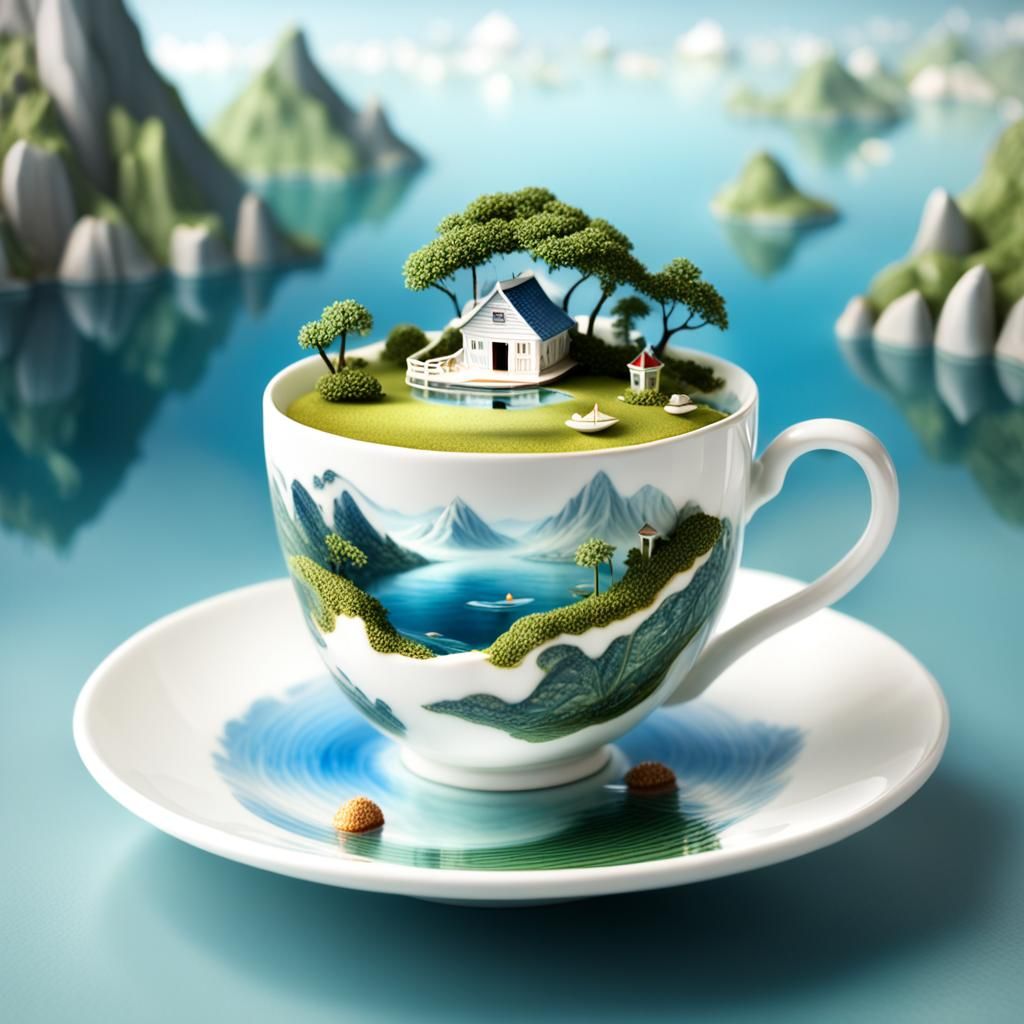 Whimsical Miniature World Within a Teacup