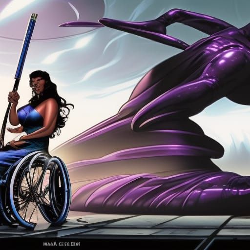 Fierce Futuristic Wheelchair Warrior in Comic Book Style