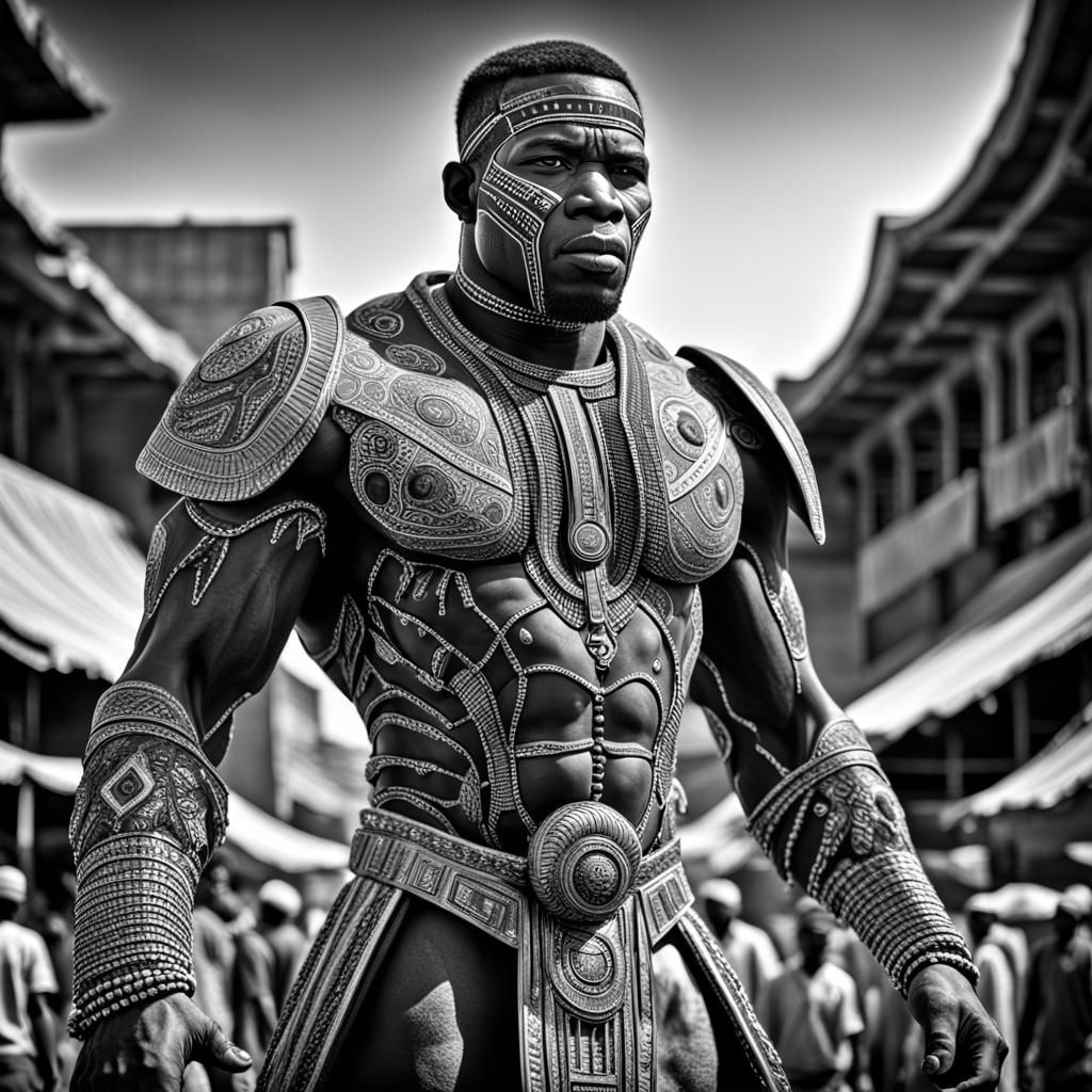 Hyperrealistic Giga Chad Portrait in Black and White