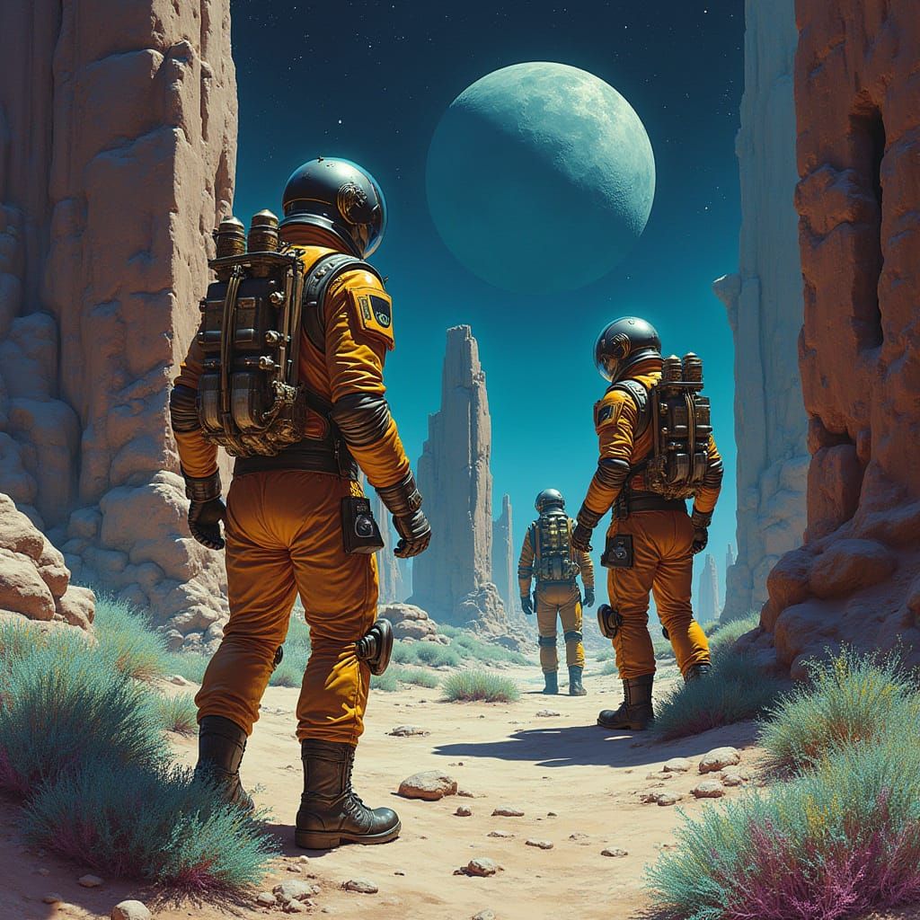 Space Explorers Discover Ancient Moon Ruins in Vibrant Retro...