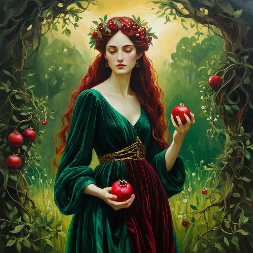 Persephone in Spring Meadow: An Oil Painting
