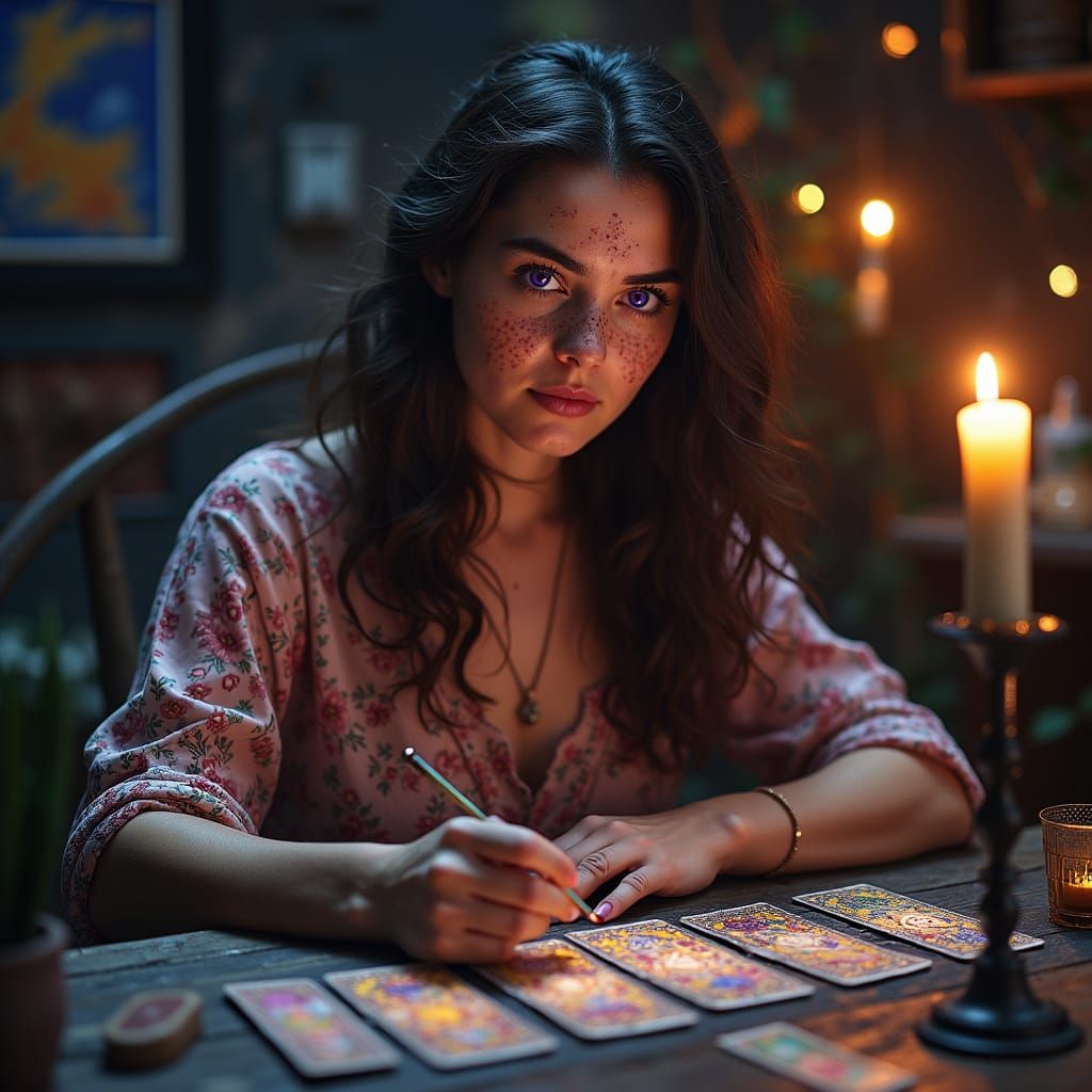 Mystical Irish Woman in Space Tarot Reading