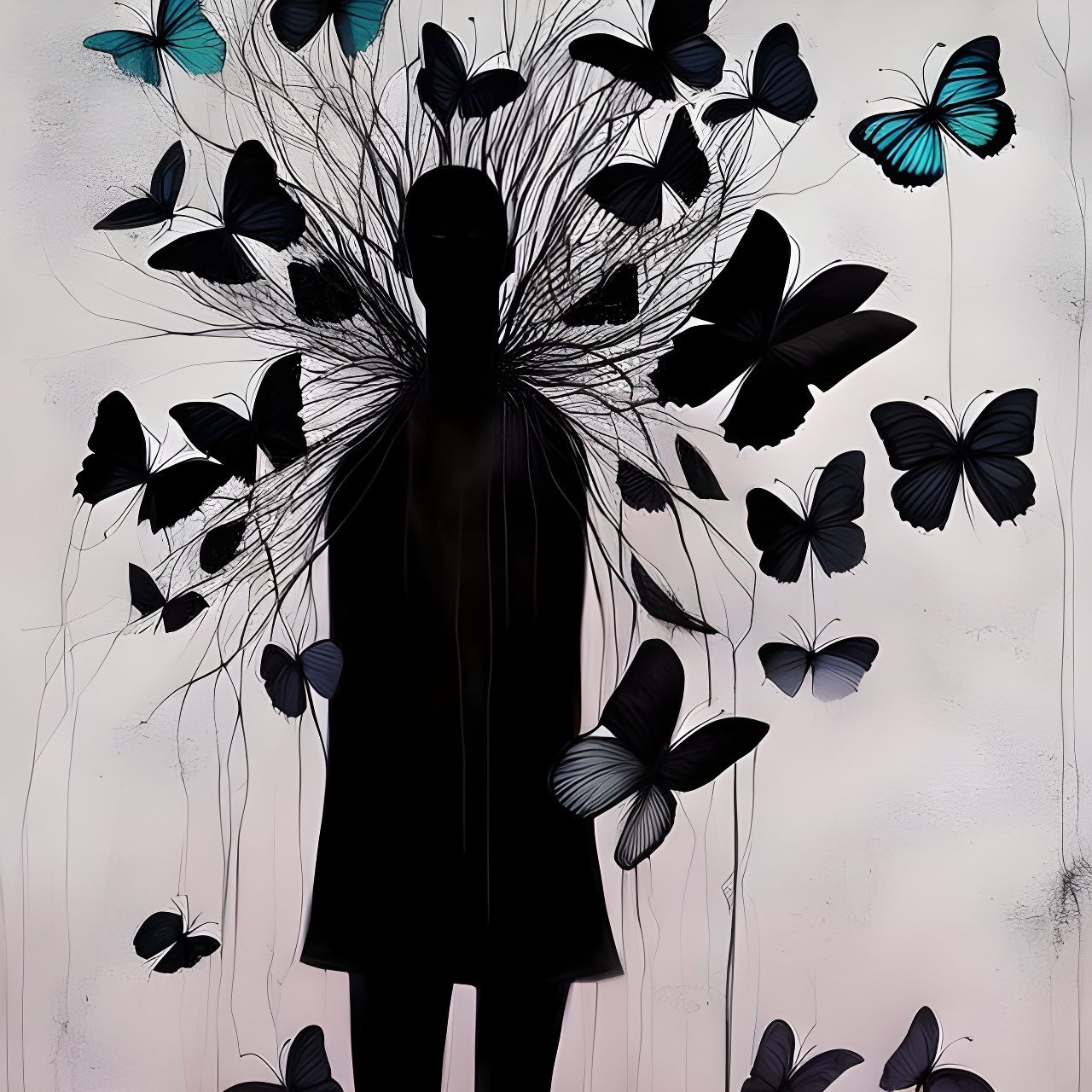 Dark Silhouette with Butterfly Wings in Oil