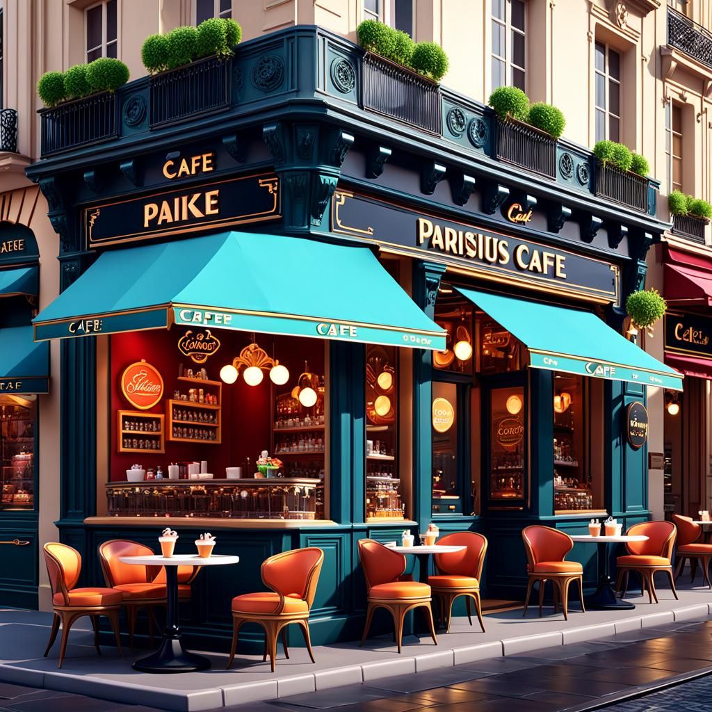 Cute Chibi Parisian Cafe Logo in 3D Vector Art