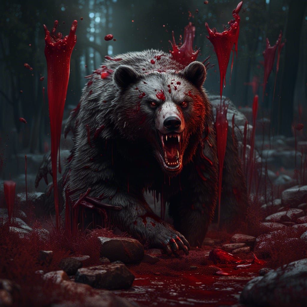 Bloody Bear with Knife in Detailed Matte Painting