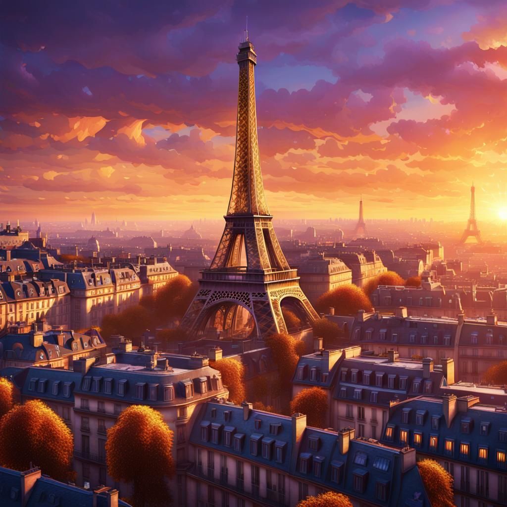 Paris Sunset: Fantasy Concept Art in Golden Hour