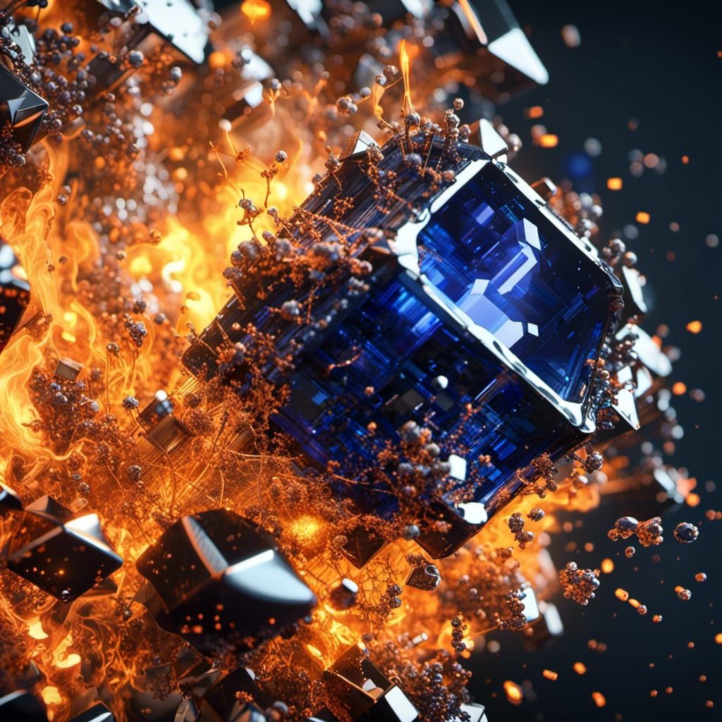 Crystal Cube with Ferrofluid Nanobytes in CGI VFX