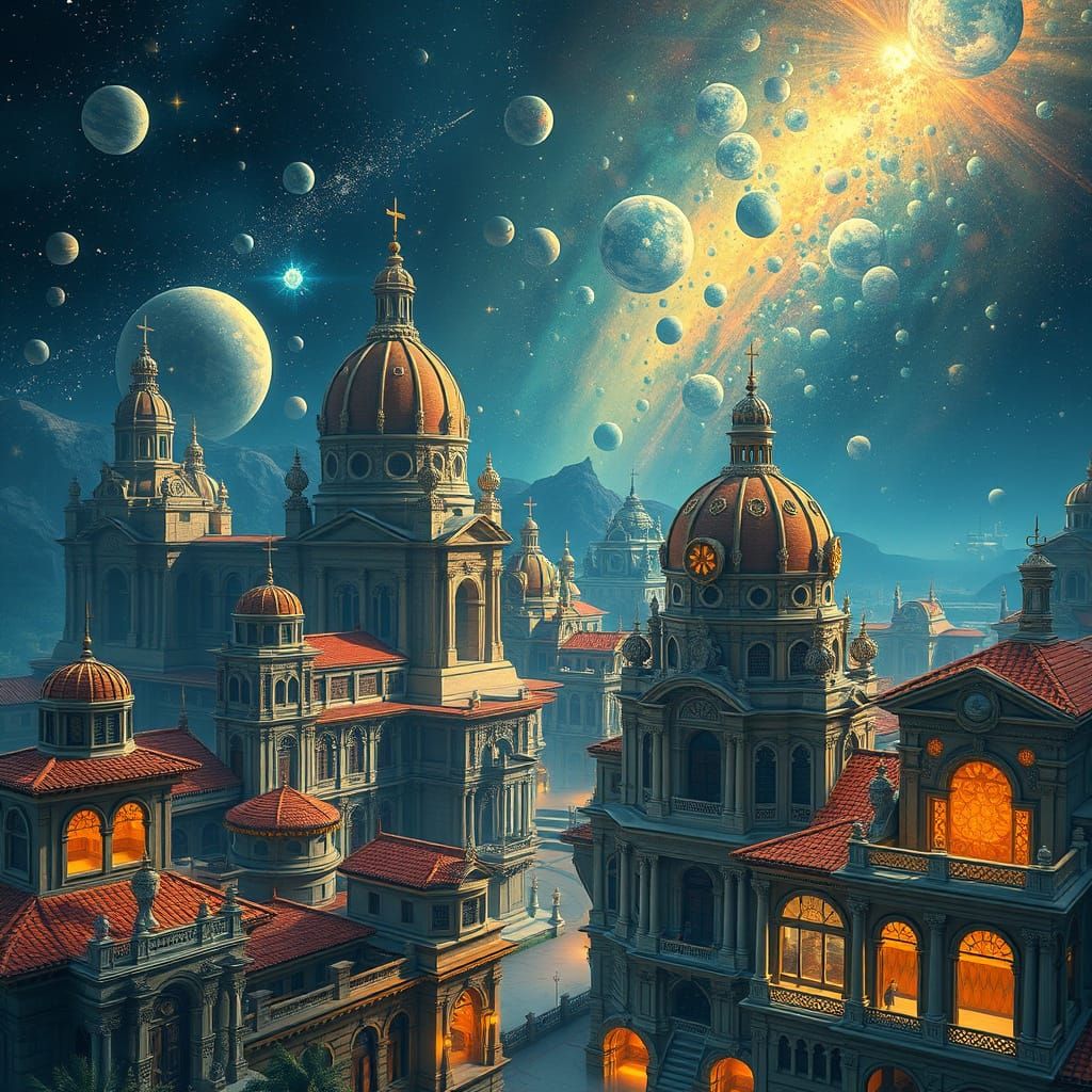 Majestic Space Cityscape with Baroque-Inspired Architecture