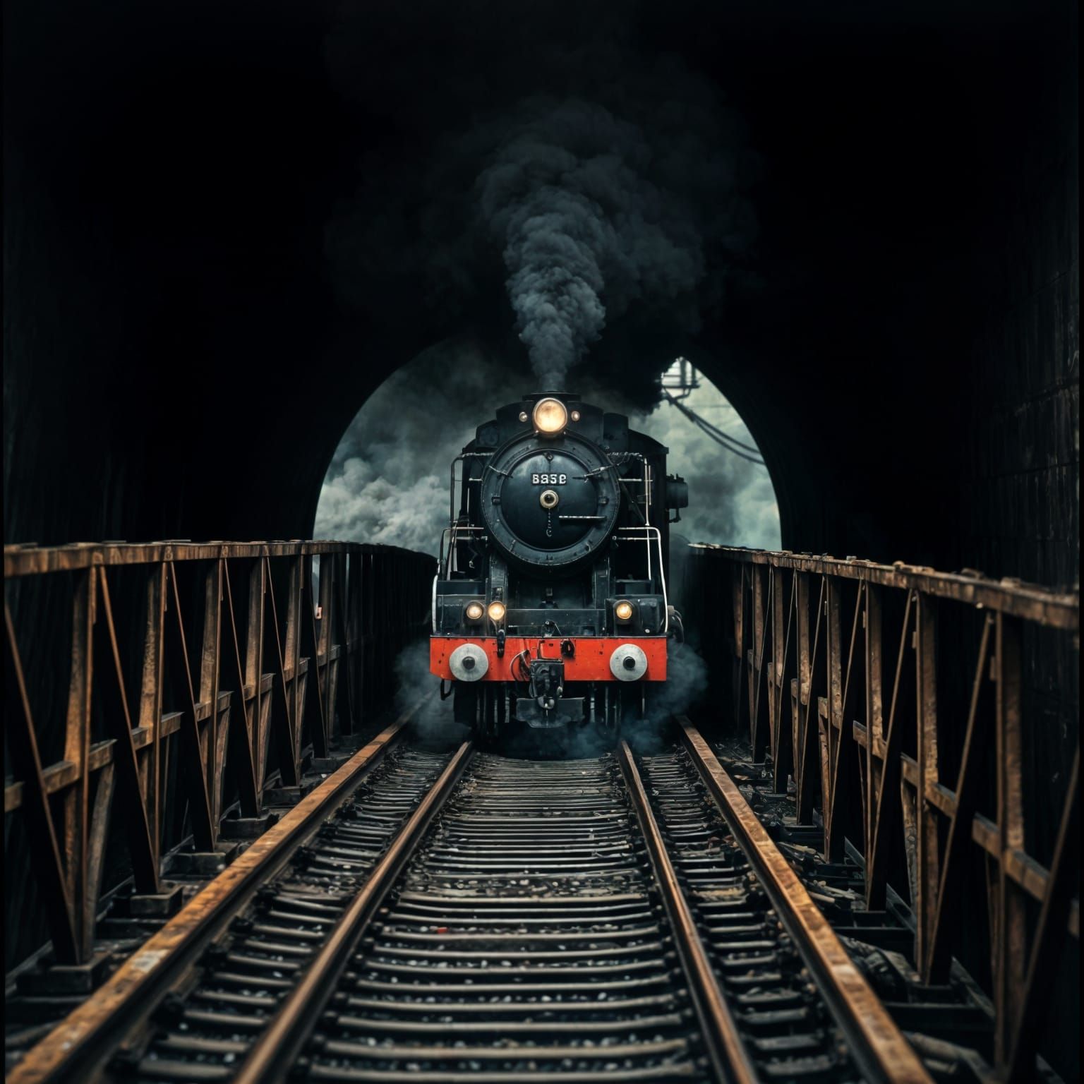 Steam Train Emerges from Tunnel onto Bridge in Cinematic Fil...