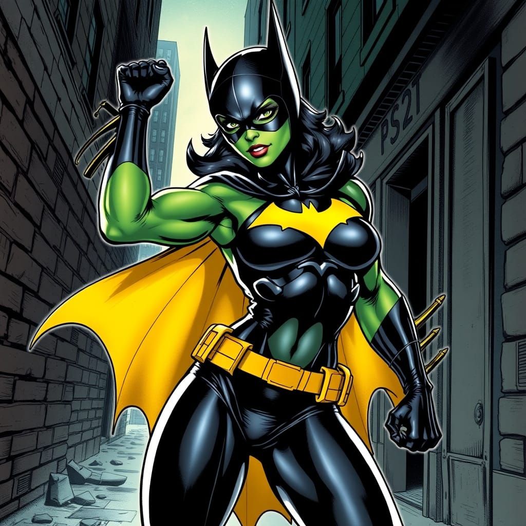 Batgirl as She-Hulk in Comic Book Style