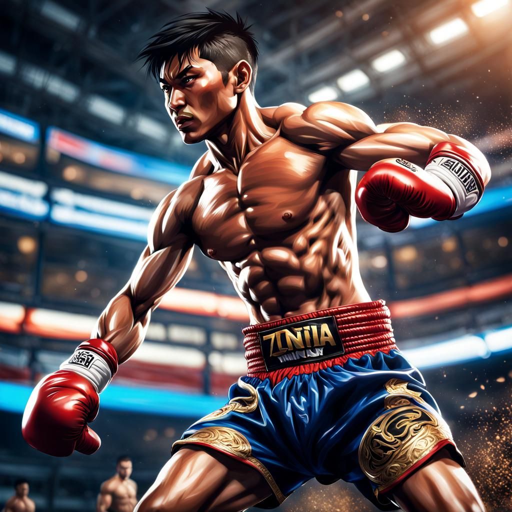 Dynamic Muay Thai Fighter in Anime Style
