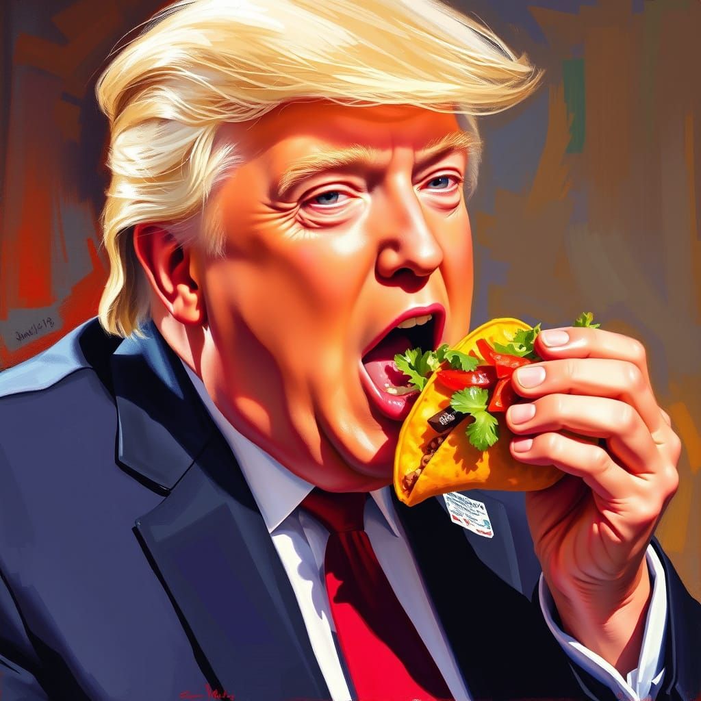 Donald Trump Eats Taco in Impressionist Oil Painting