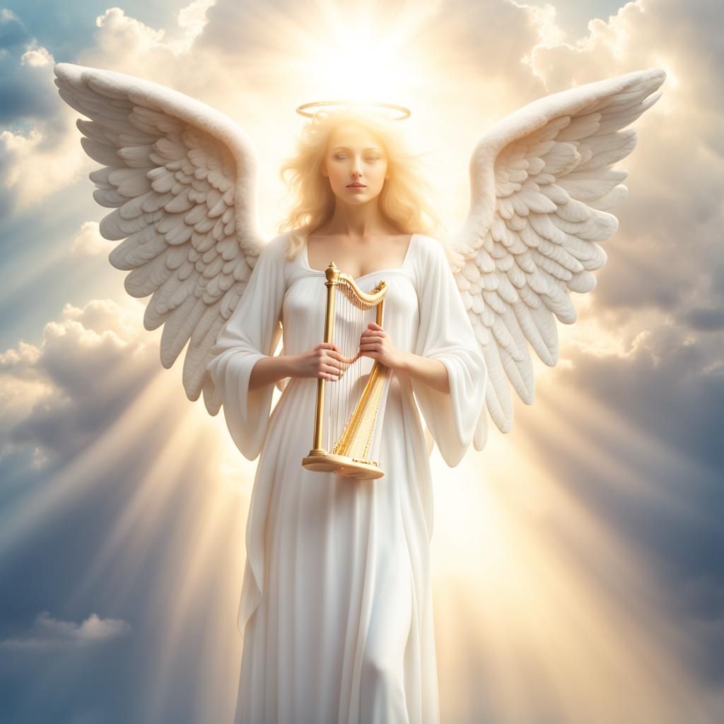 Heavenly Angel at Pearly Gate with Harp
