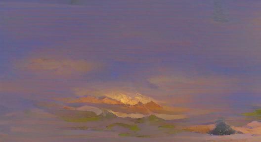 Swiss Alps Sunrise Landscape in Oil Paint Style