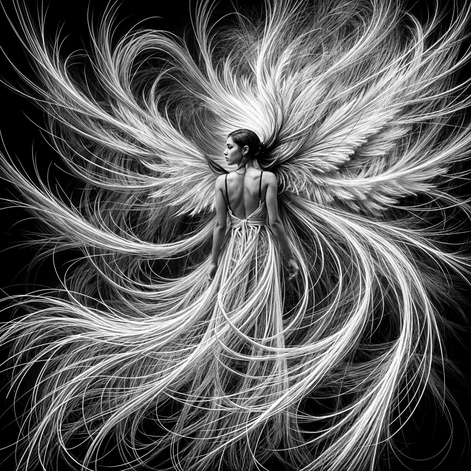 Ethereal Black and White Fairy in Unrealistic Whimsical Fenc...