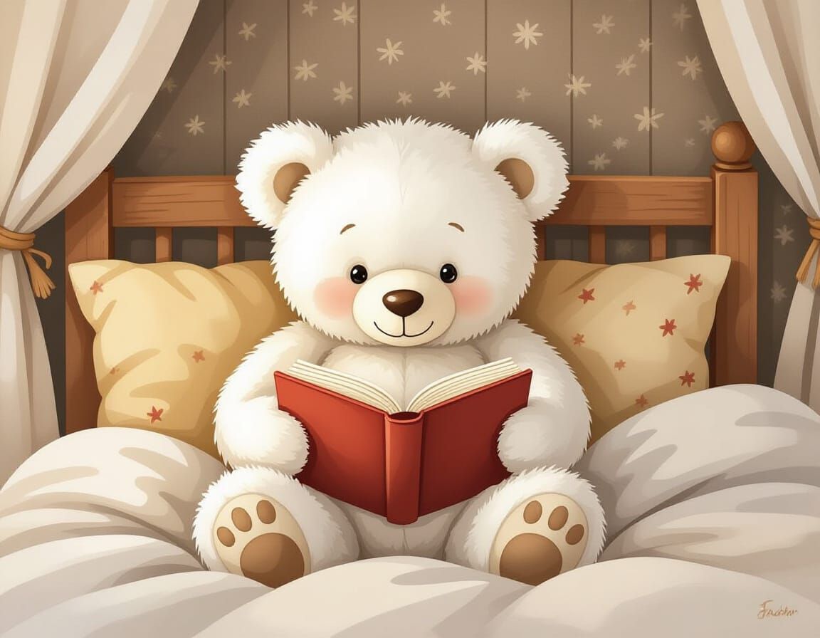 Teddy Bear Reading in Frédéric Stehr Watercolor