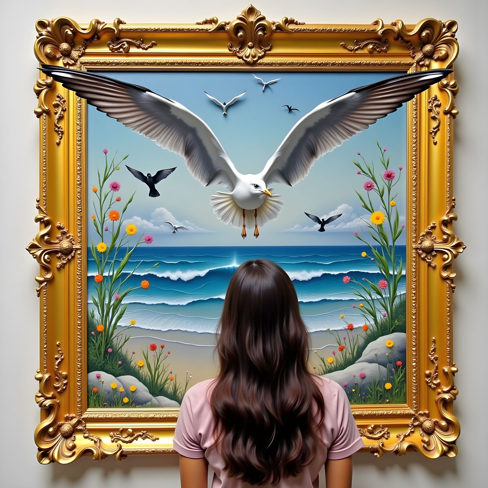 Woman Defies Reality in Dreamlike Surrealist Art