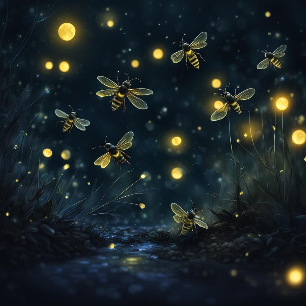 Enchanted Fireflies in Dark Fantasy Illustration