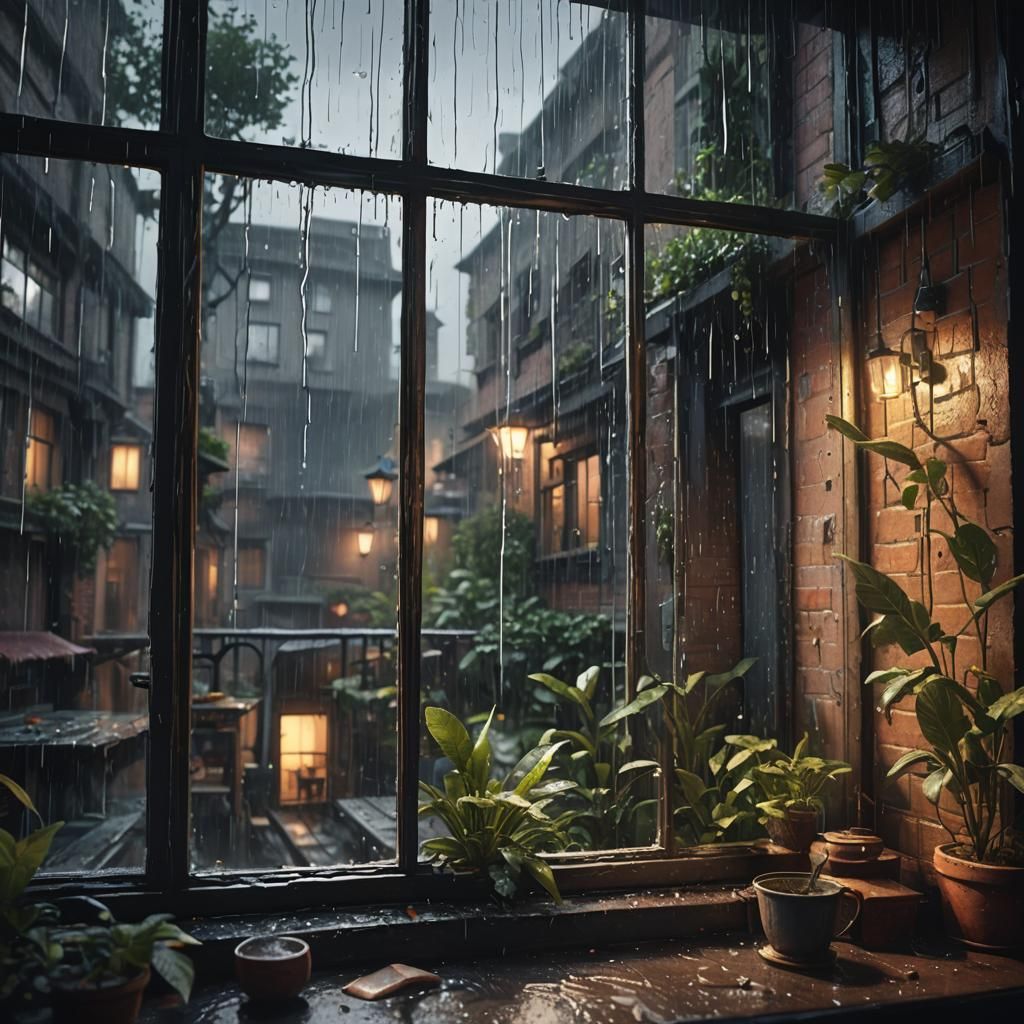 Rainy Window: Detailed Matte Painting