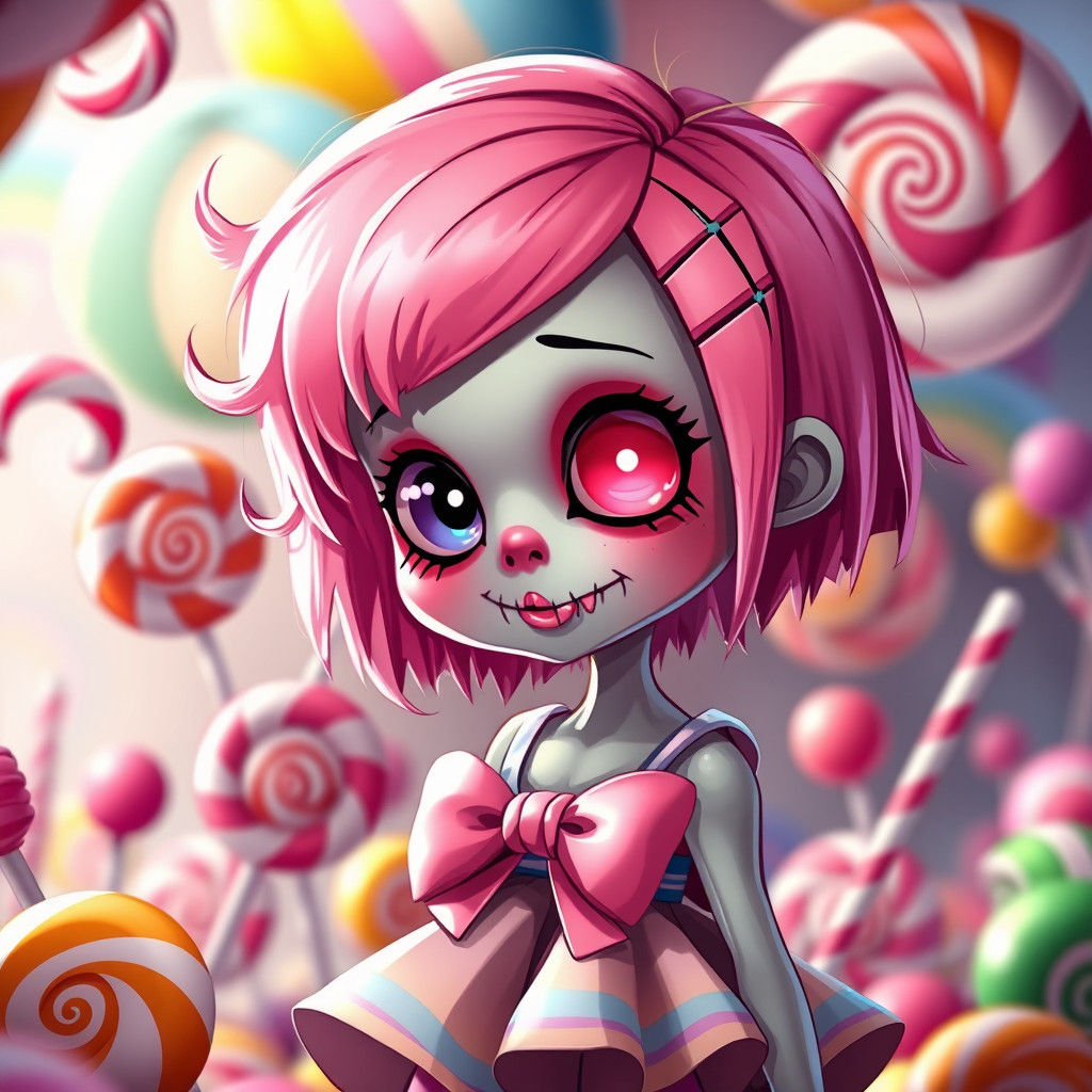 Cute Zombie Girl in Candyland, Digital Illustration